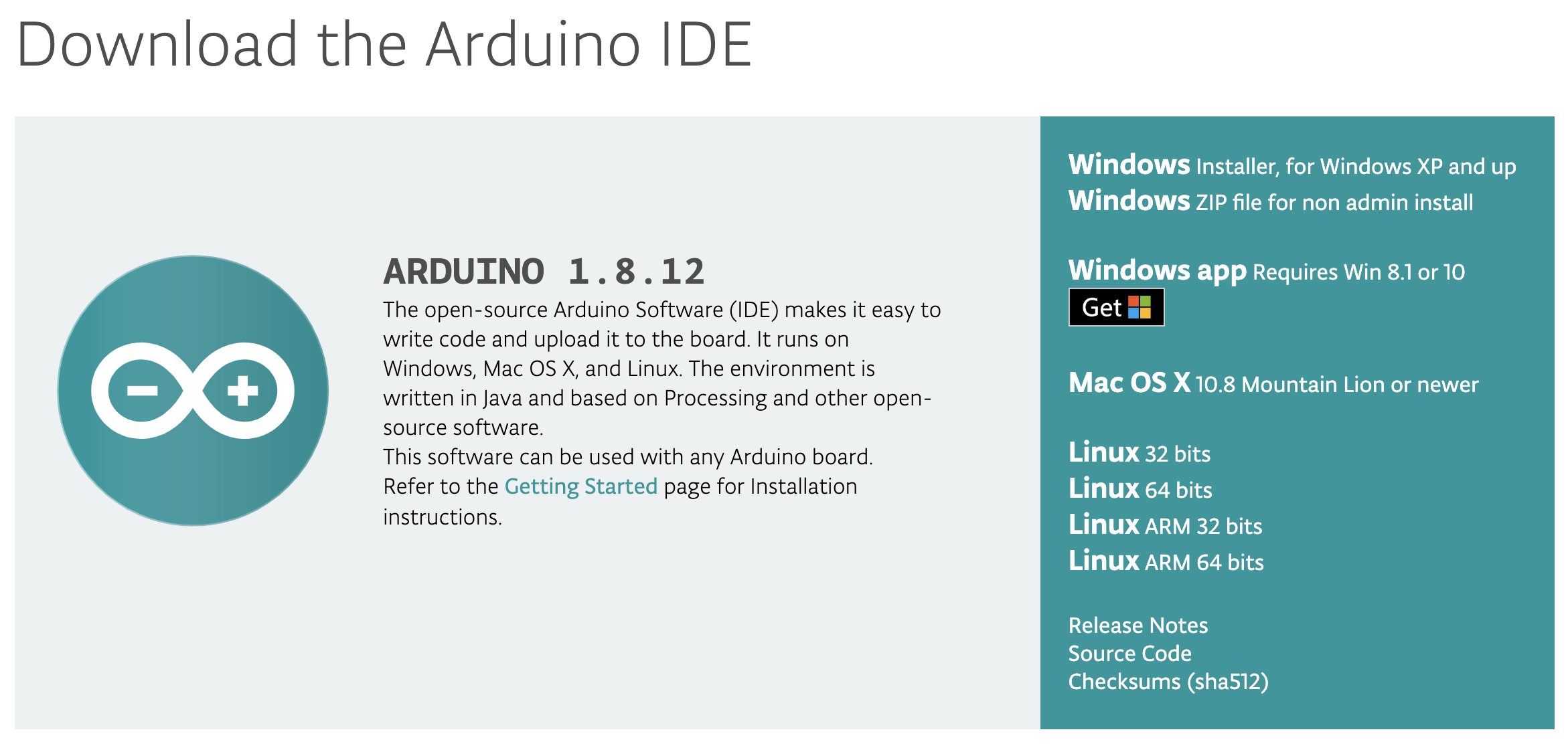 Arduino IDE download screenshot