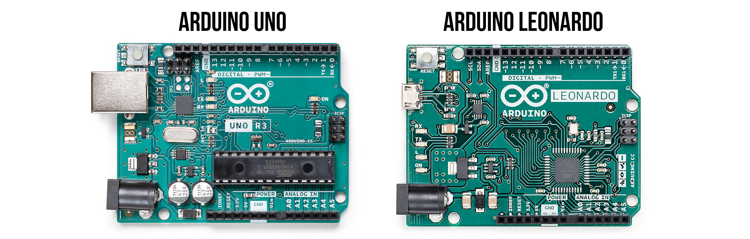 Image showing both the Arduino Uno and the Arduino Leonardo