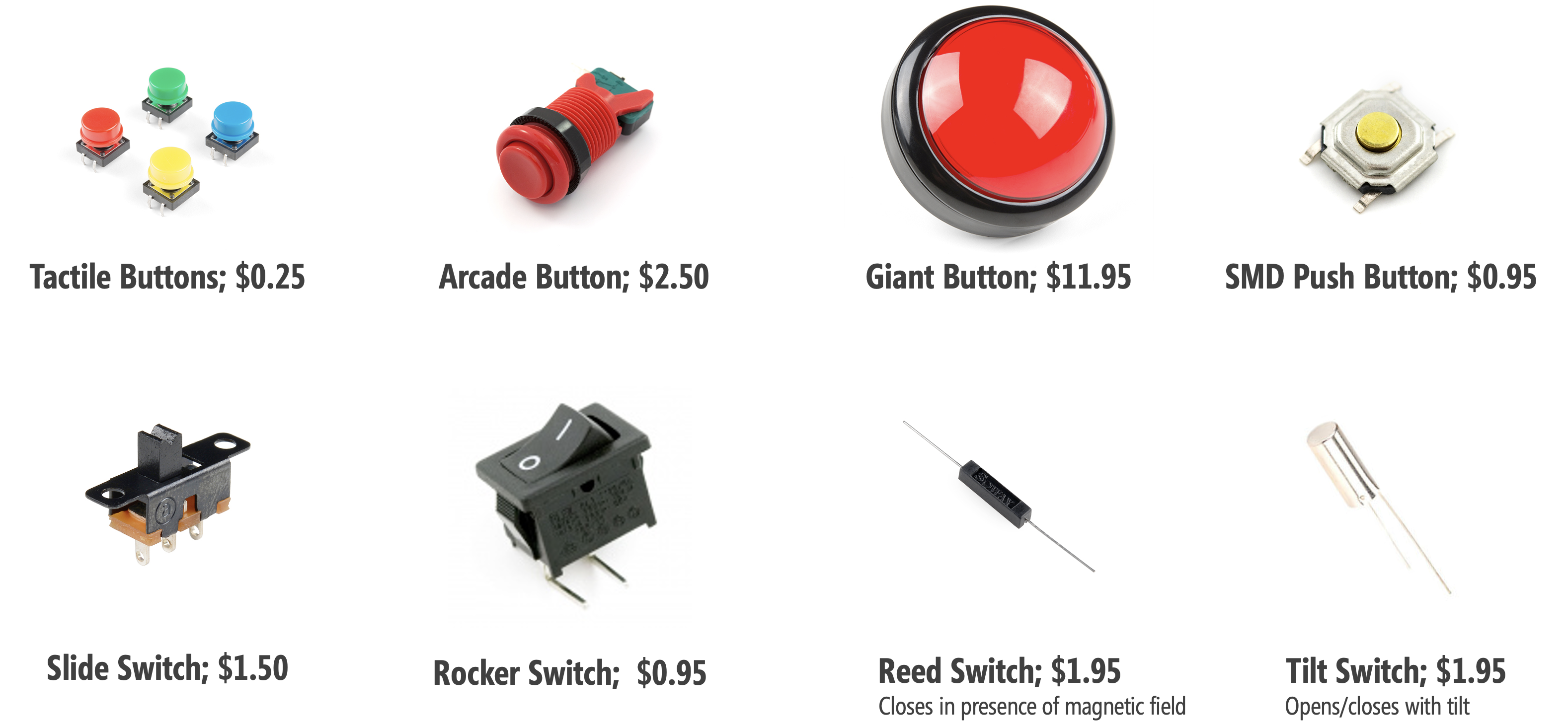 Push Button/Tactile Switch Pinout Connections, Uses, Dimensions