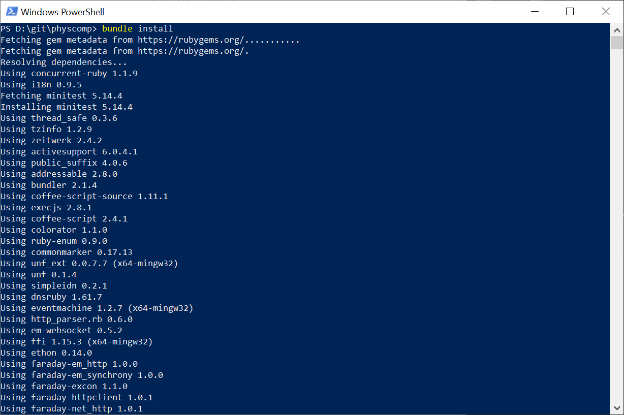 Screenshot of bundle install command