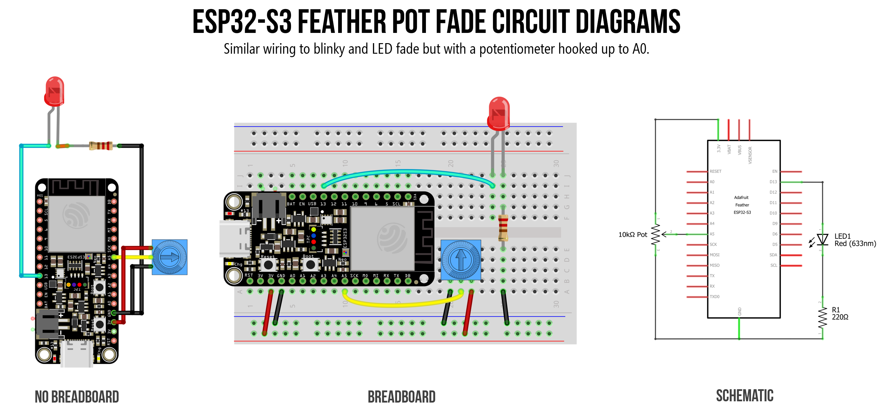 Circuit diagram for potentiometer-controlled LED fader