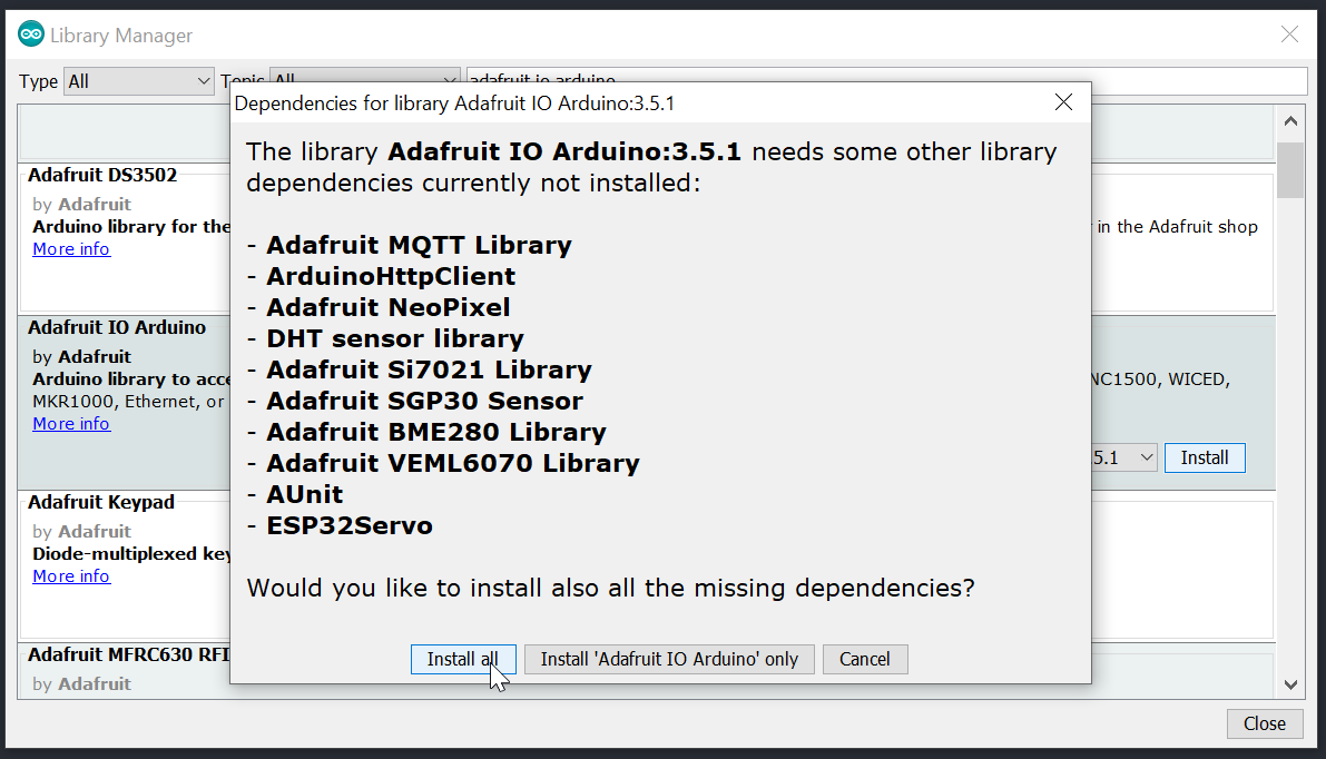 Screenshot showing "Install All" as option when asked to install dependencies