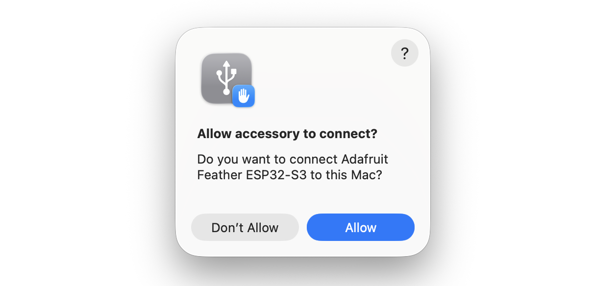 Screenshot showing the "Allow accessory to connect?" warning